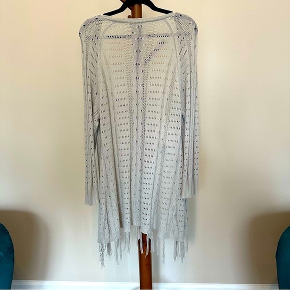 Gray Open-Front Sweater Cardigan Gray Lightweight Sweater or Cover Up Large - Picture 2 of 4